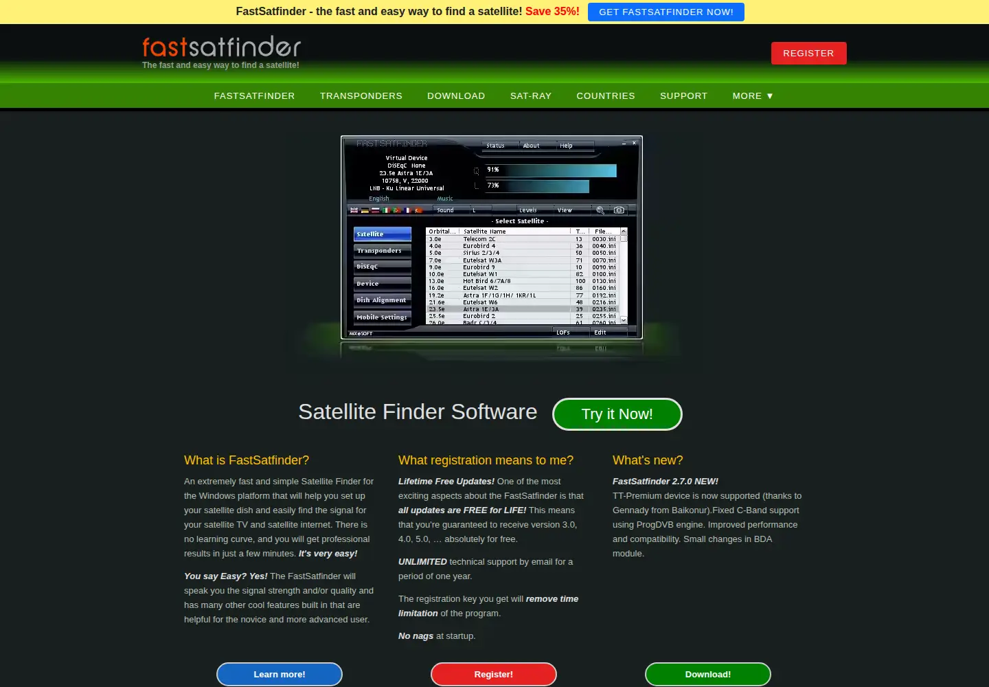 Captured homepage of fastsatfinder.com in the current scan