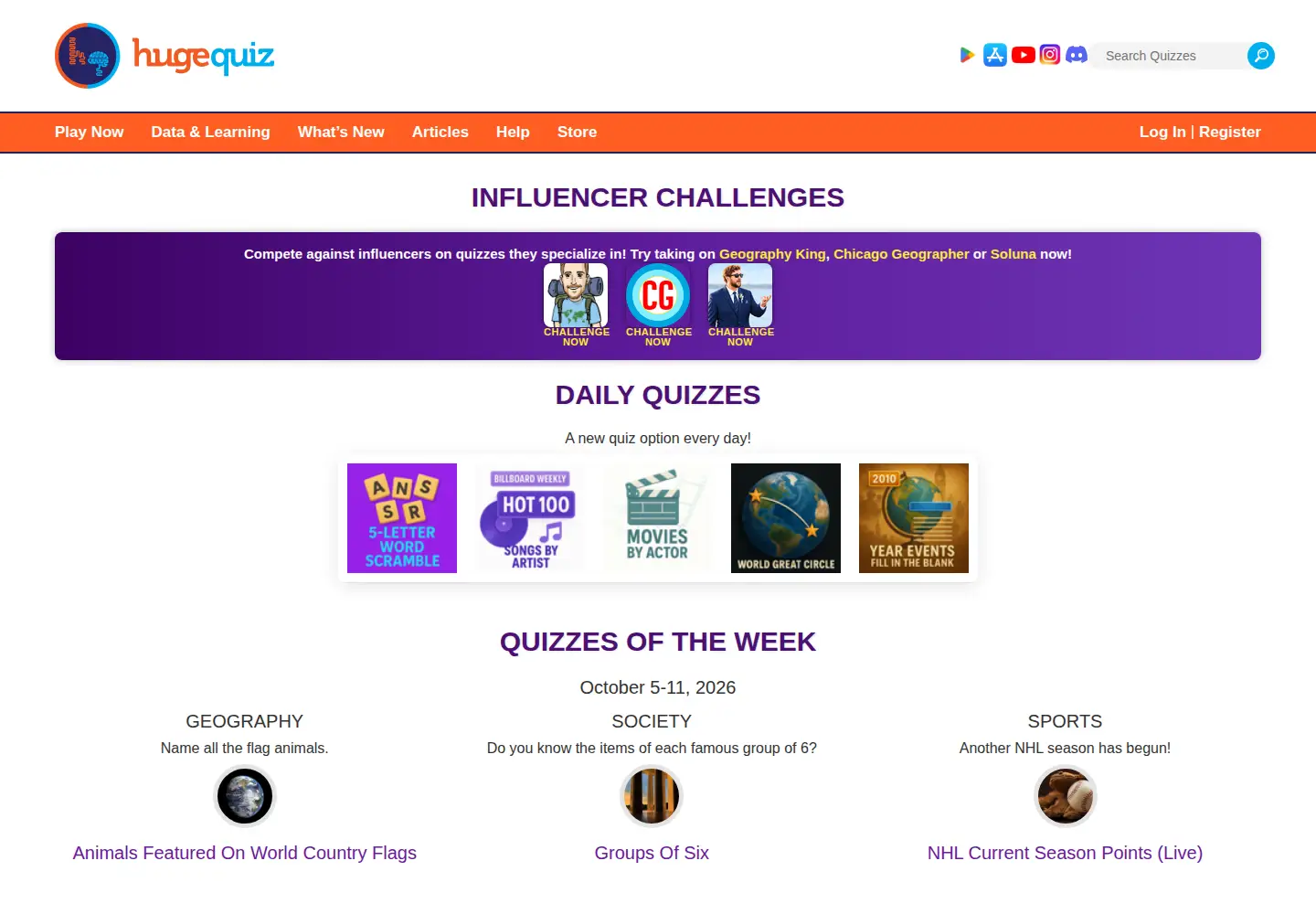 Screenshot of hugequiz.com