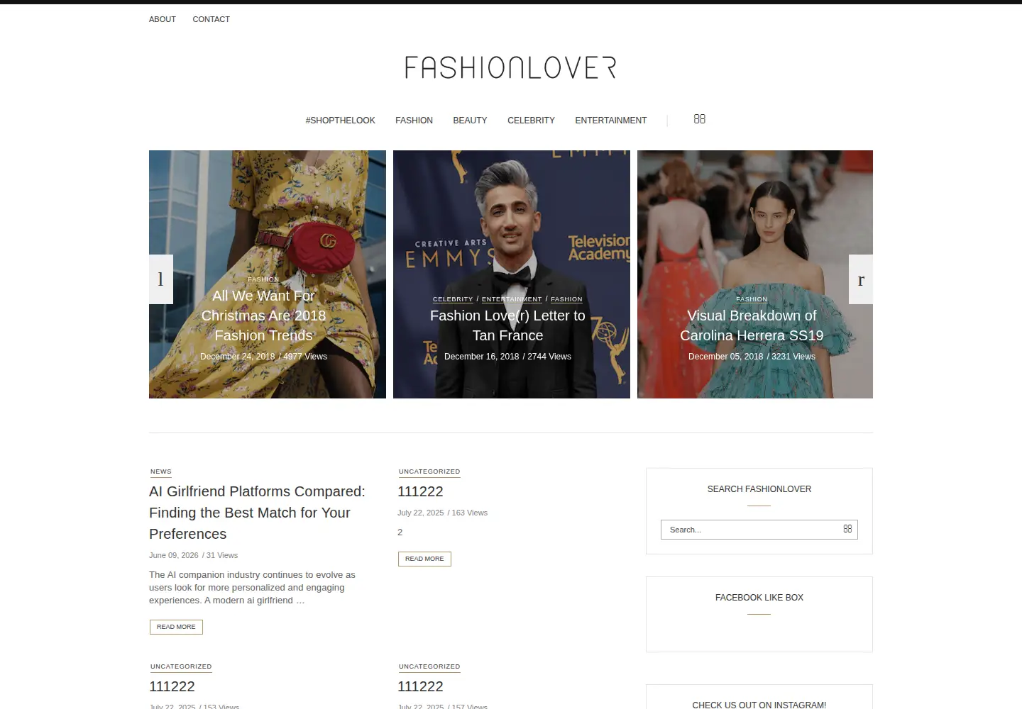Captured homepage of fashionlover.com in the current scan