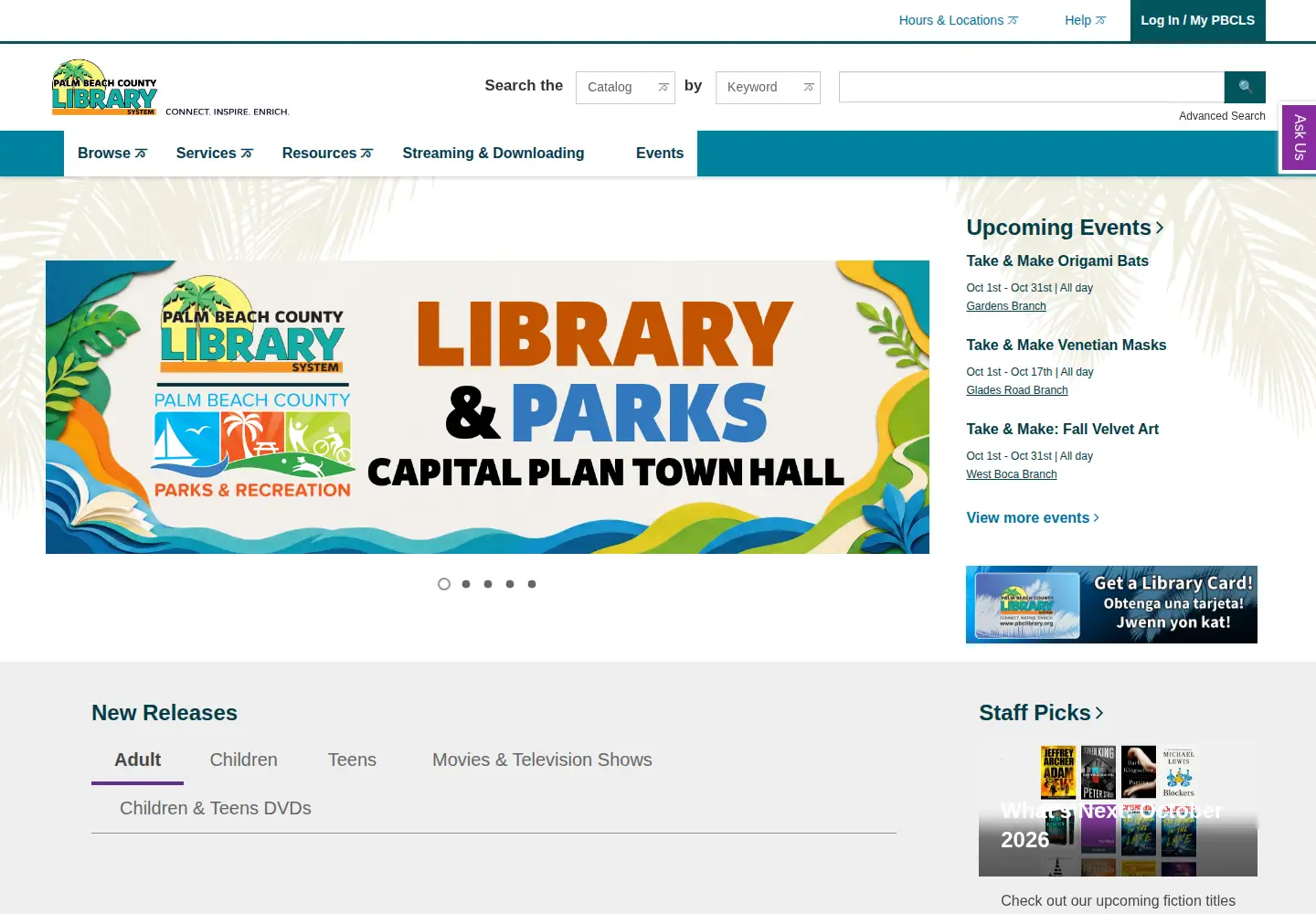 Screenshot of pbclibrary.org