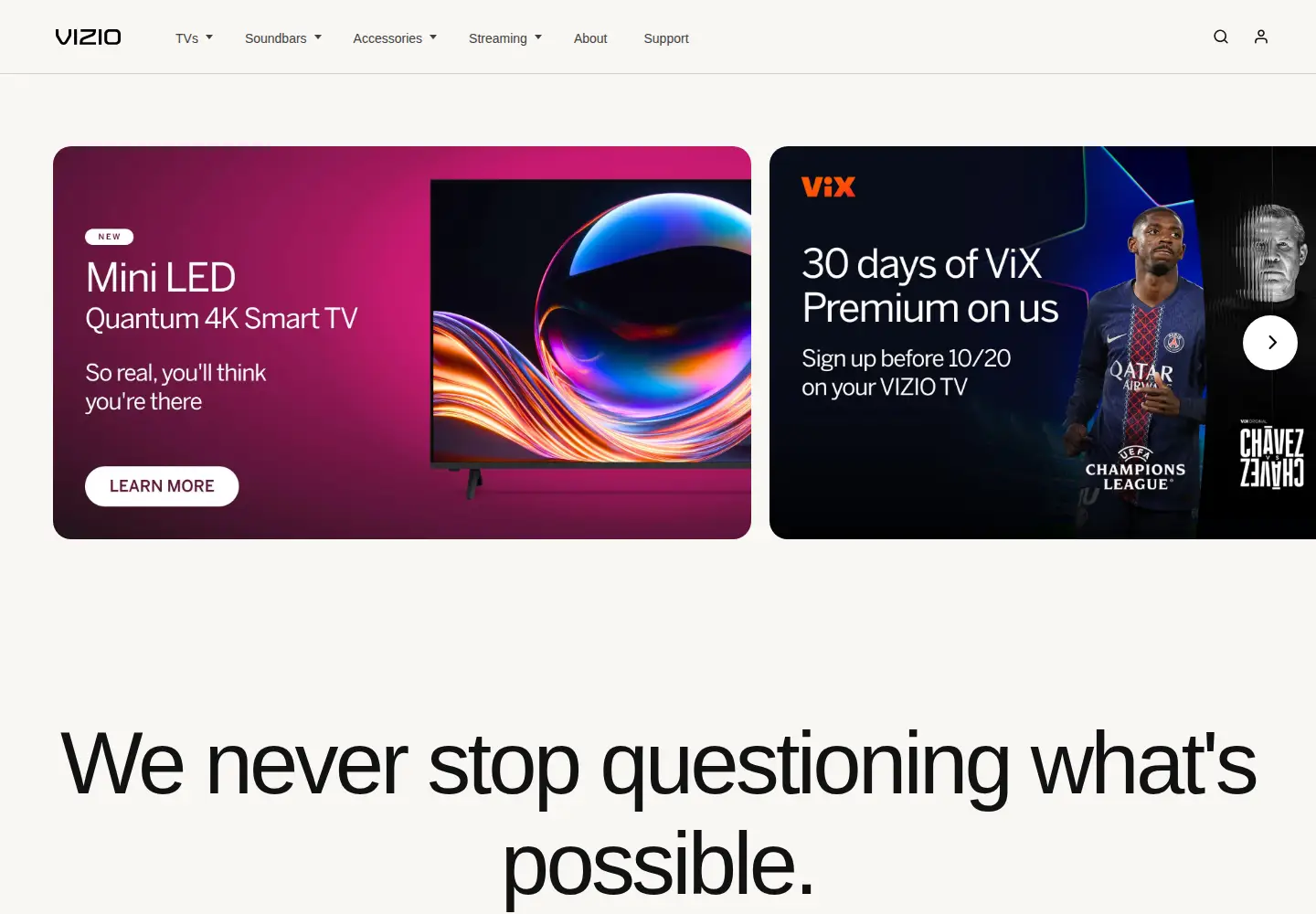 Screenshot of vizio.com