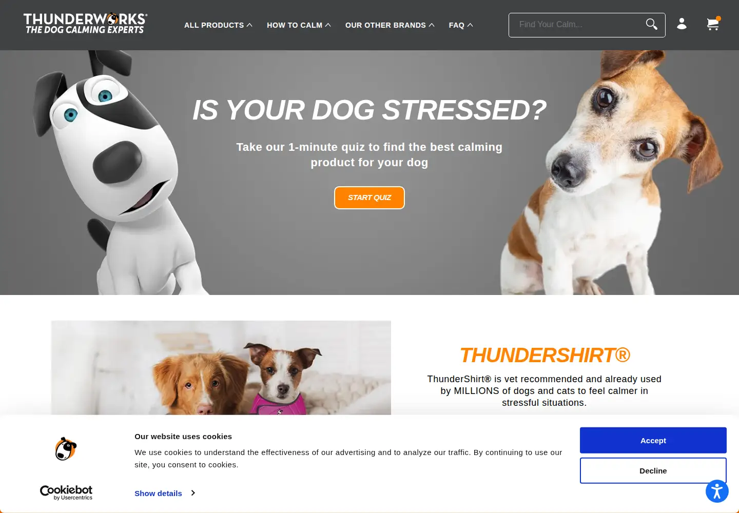 Screenshot of thundershirt.com