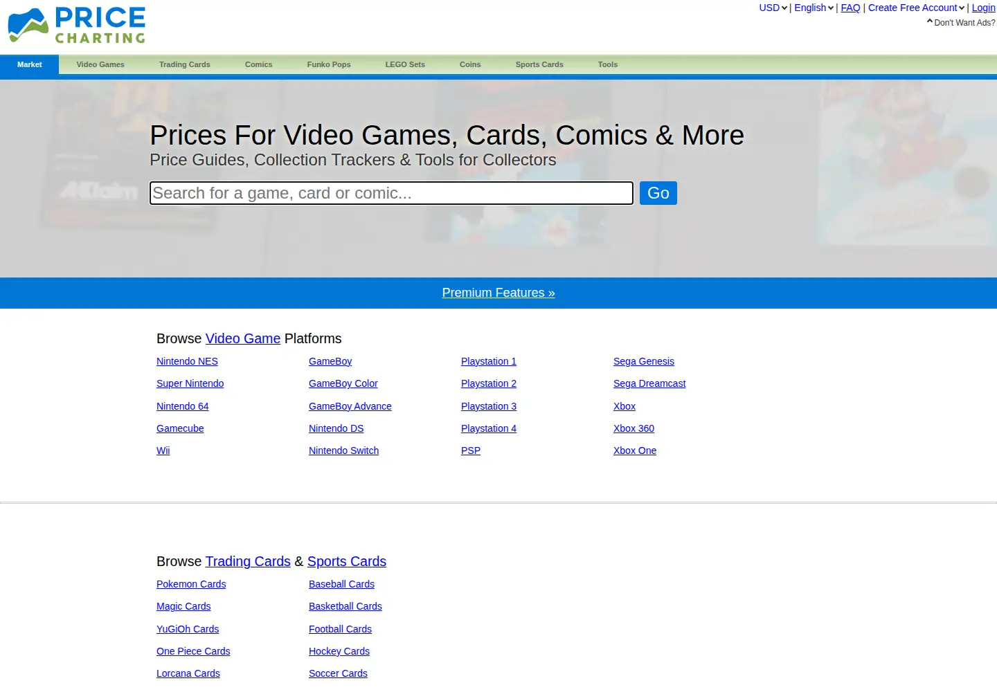 Screenshot of pricecharting.com