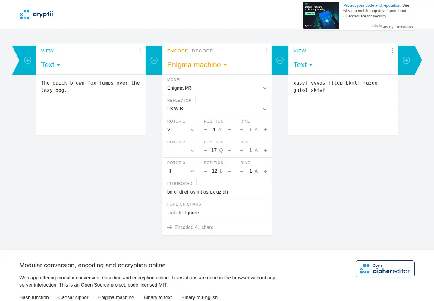 Screenshot of cryptii.com