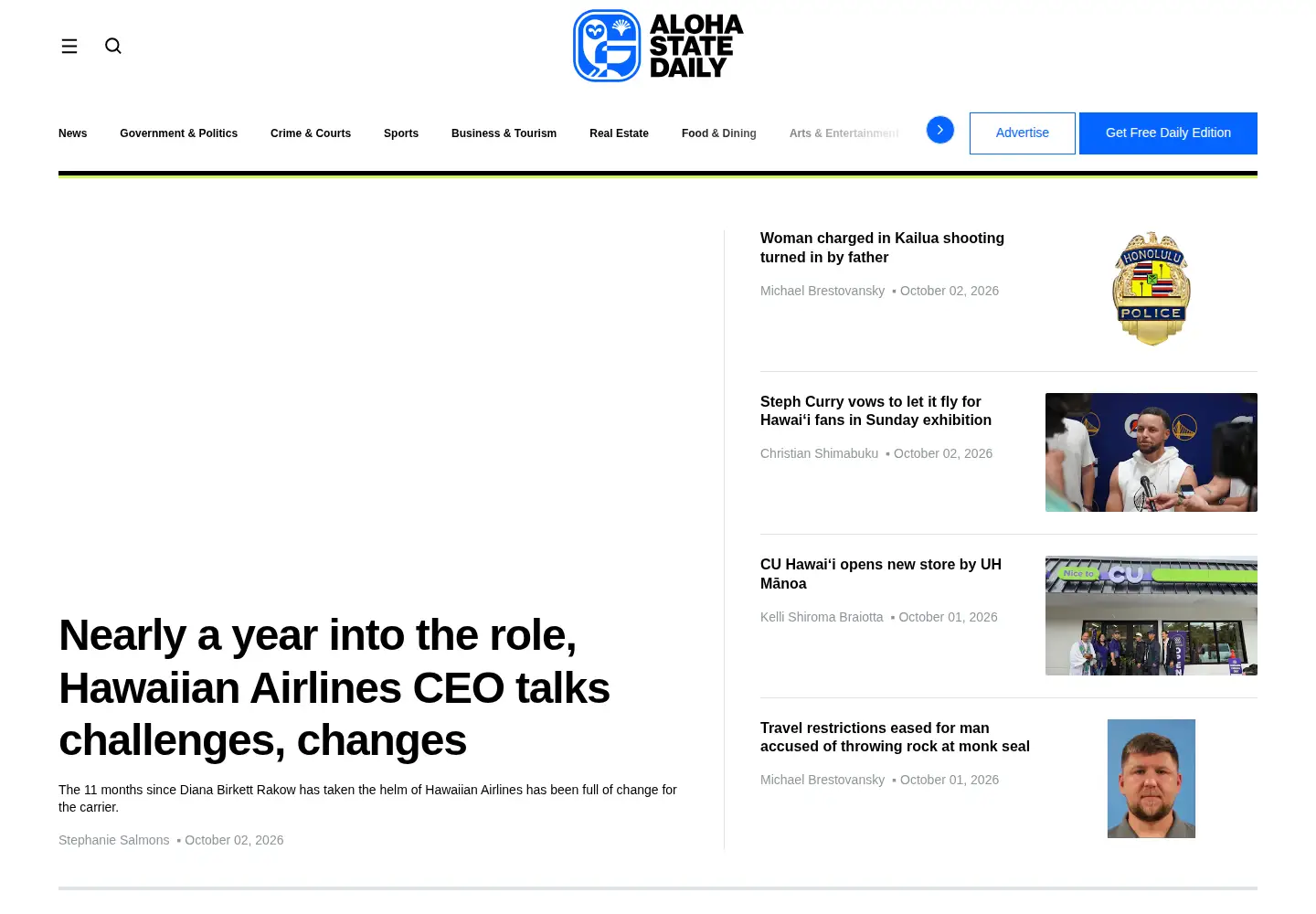 Screenshot of alohastatedaily.com