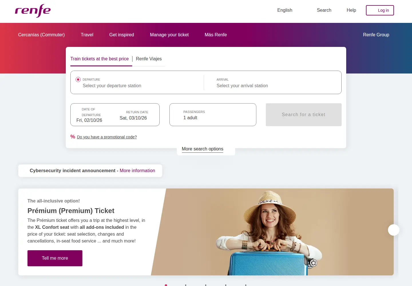 Screenshot of renfe.es