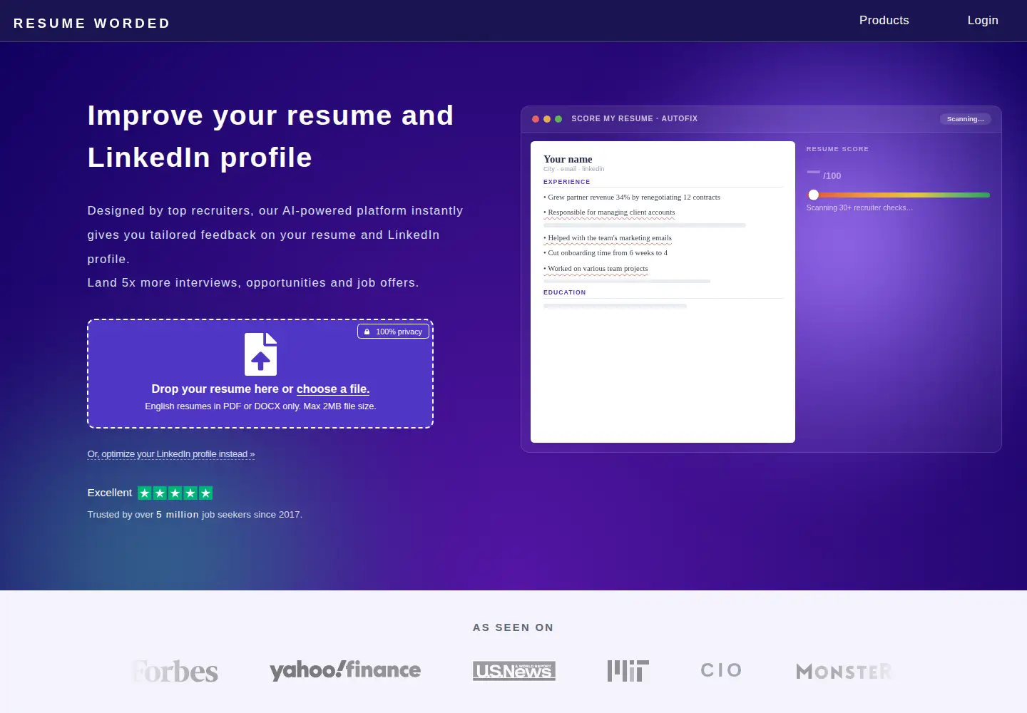 Screenshot of resumeworded.com