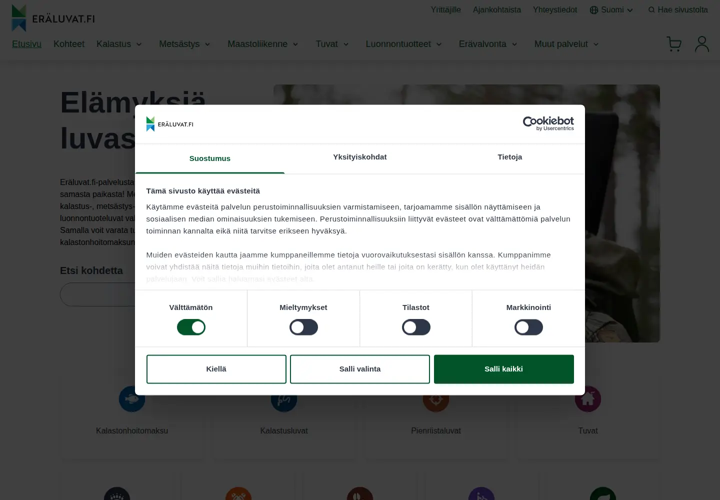 Screenshot of eraluvat.fi
