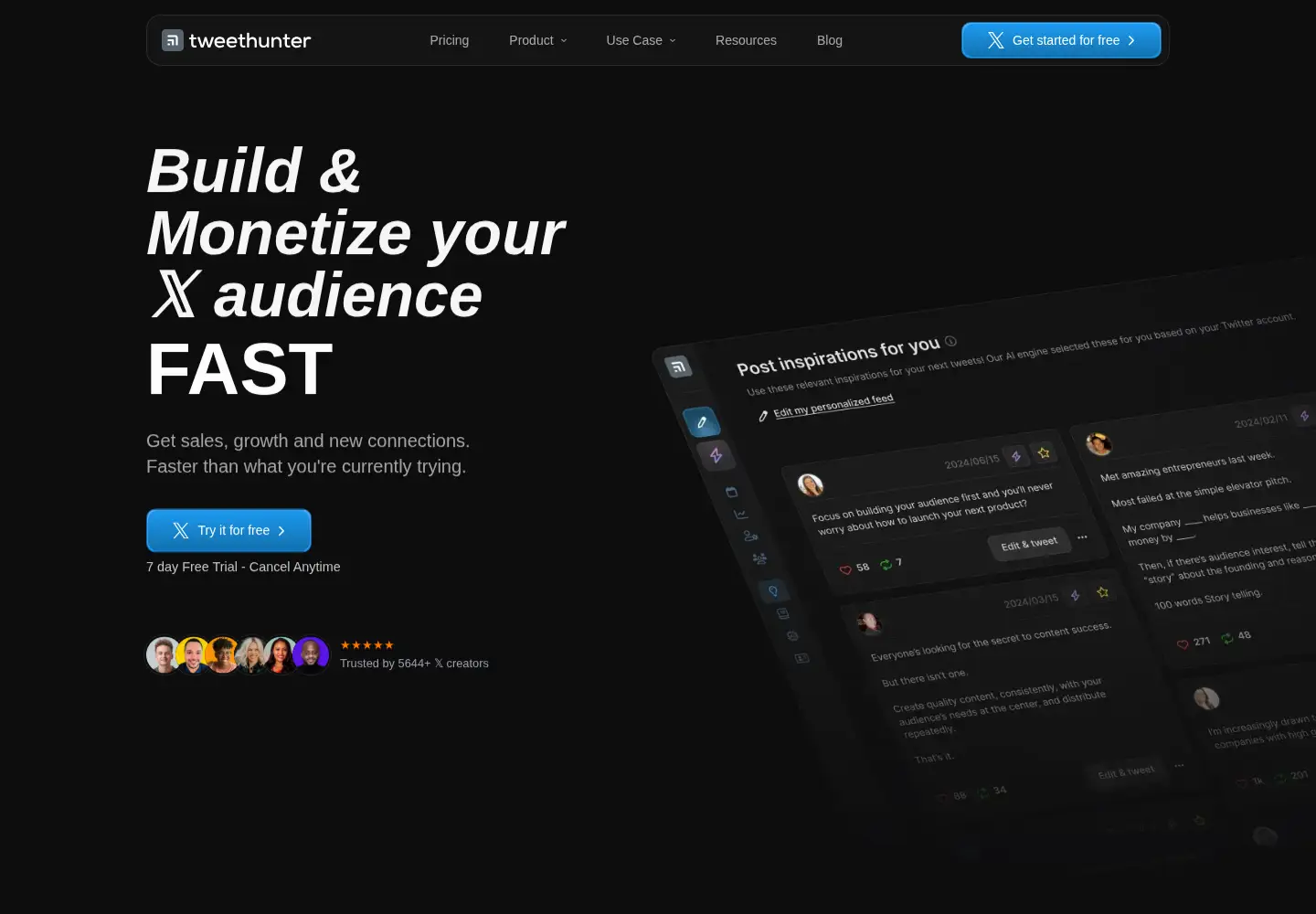Screenshot of tweethunter.io