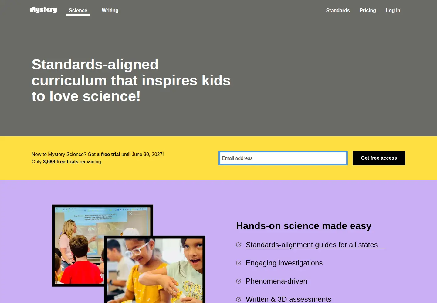Screenshot of mysteryscience.com