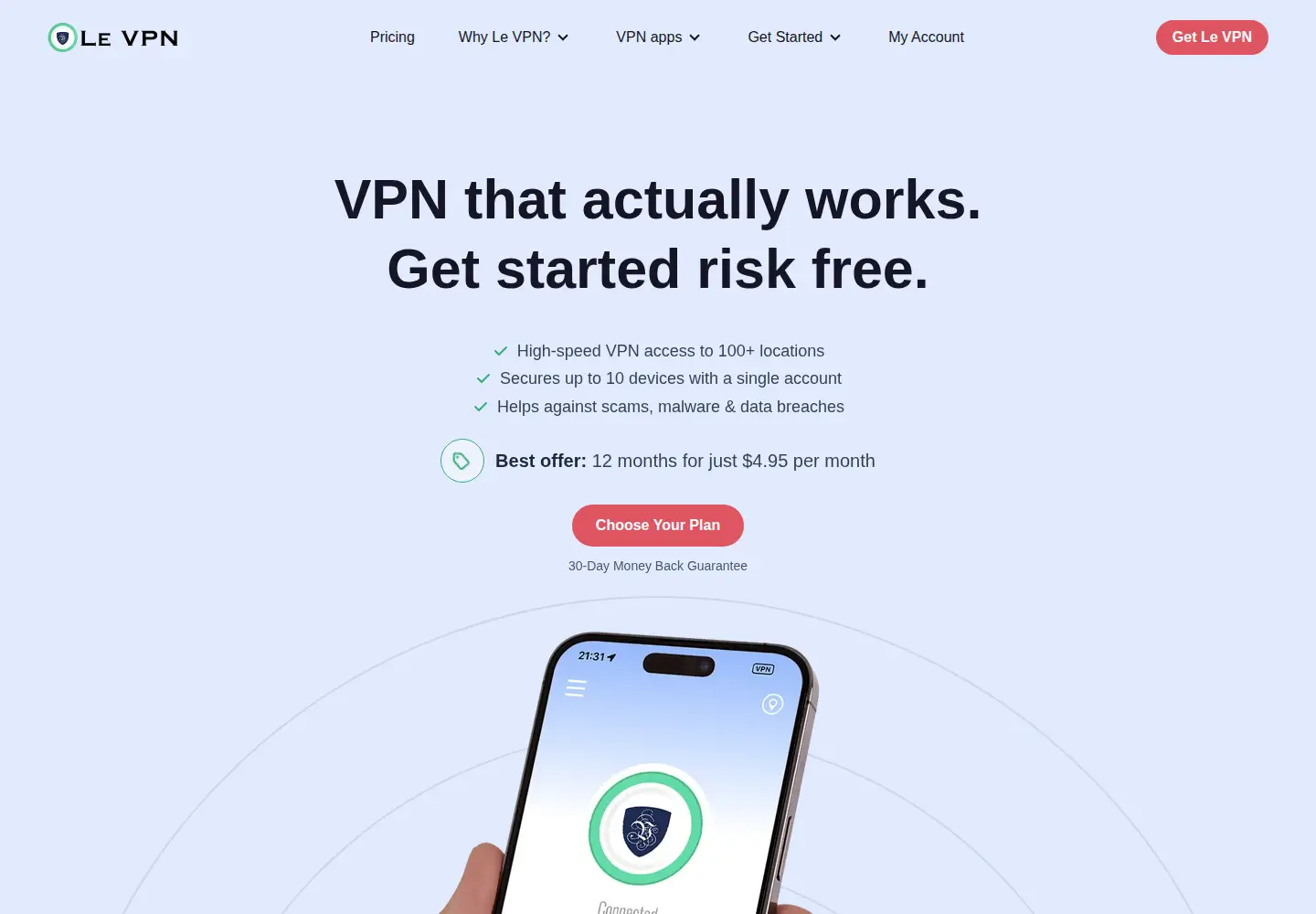 Captured homepage of le-vpn.com in the current scan