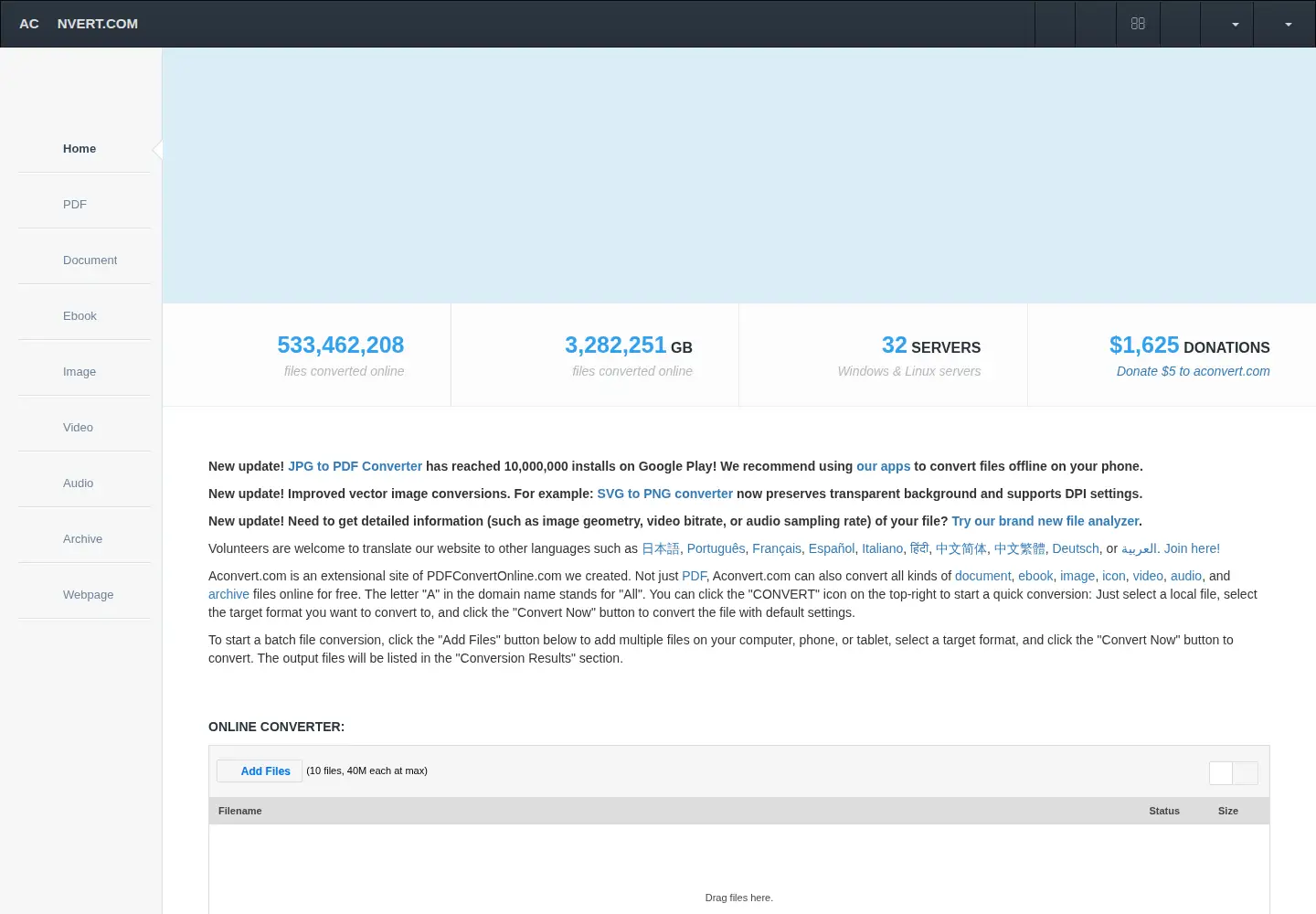 Screenshot of aconvert.com