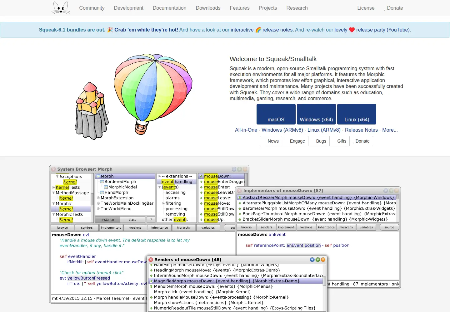 Screenshot of squeak.org