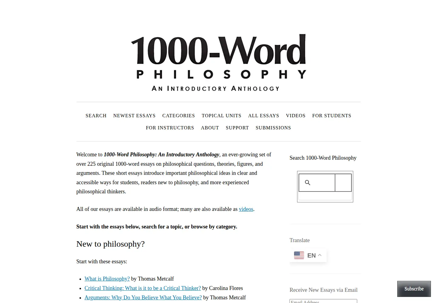 Captured homepage of 1000wordphilosophy.com in the current scan