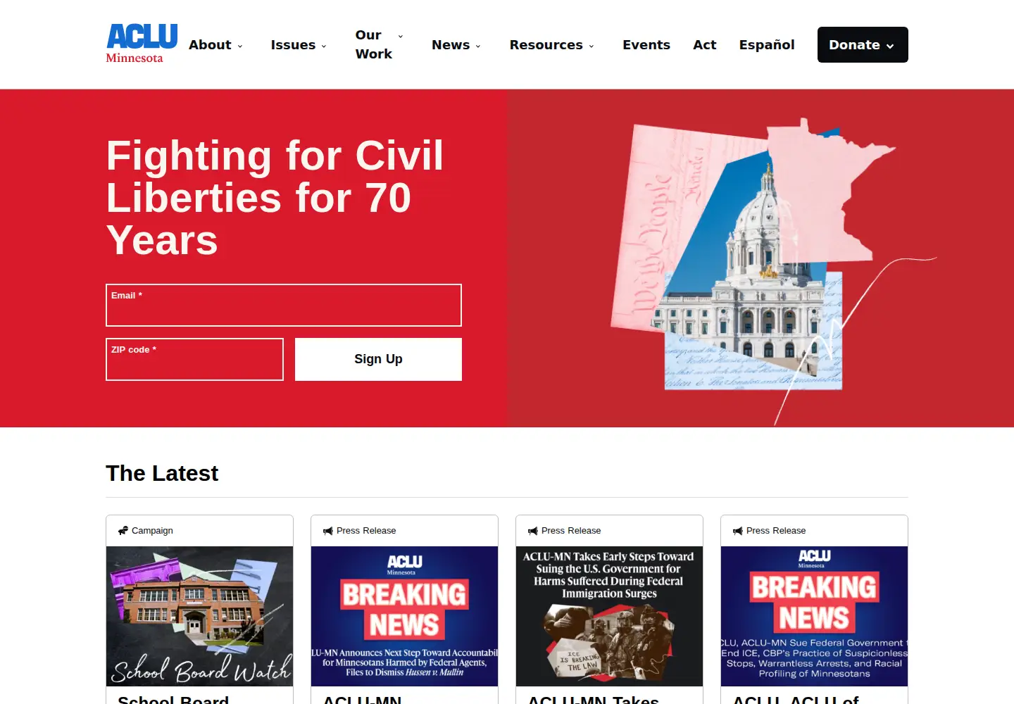 Screenshot of aclu-mn.org