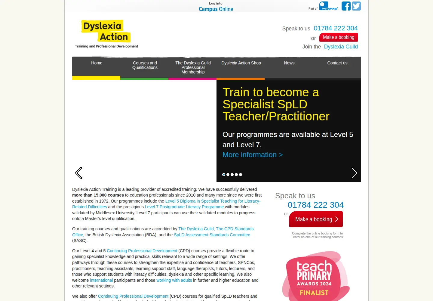 Screenshot of dyslexiaaction.org.uk