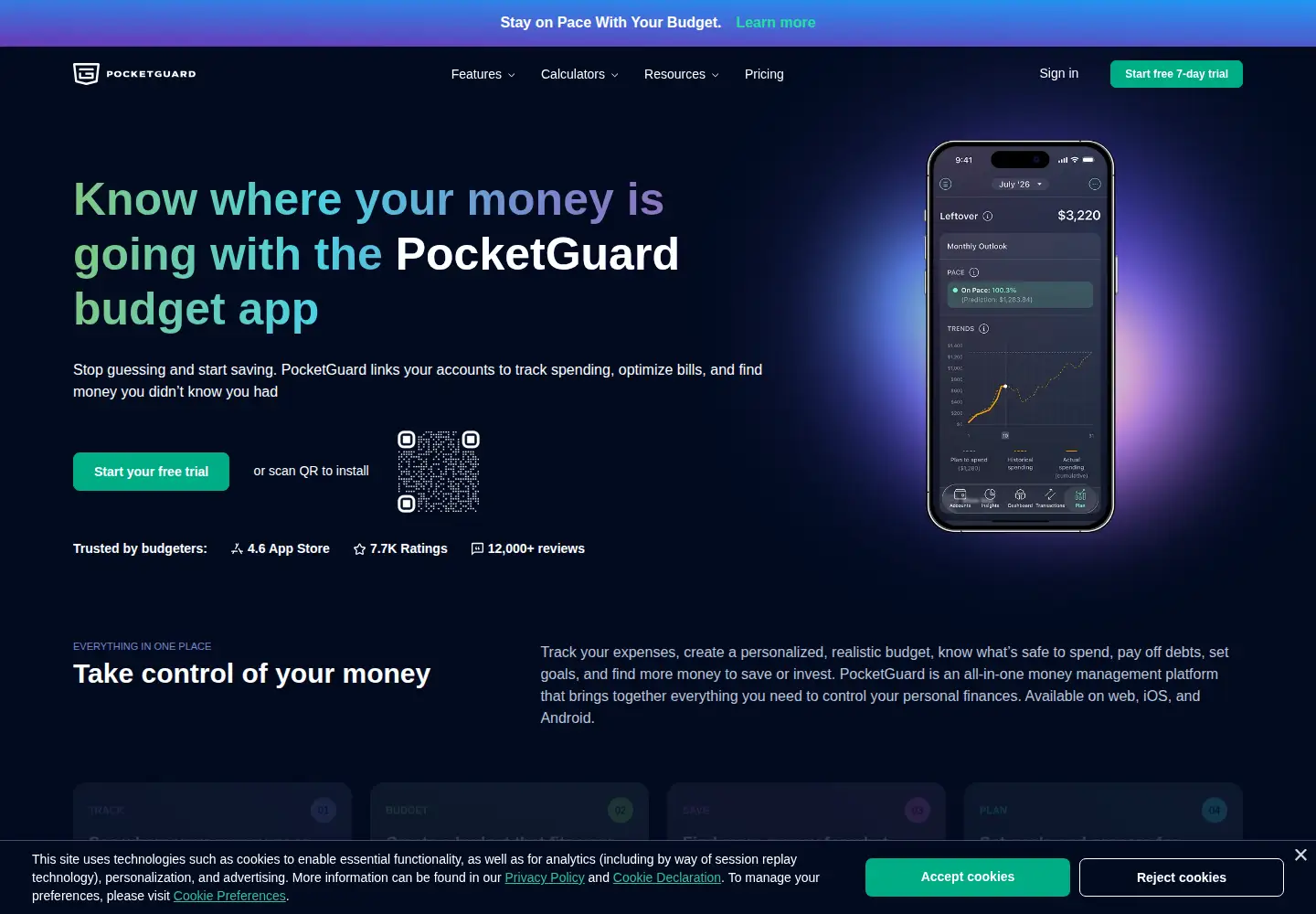 Screenshot of pocketguard.com