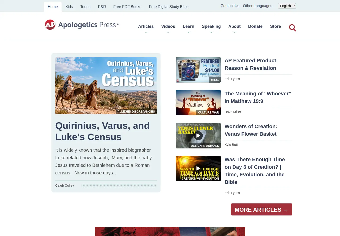Screenshot of apologeticspress.org