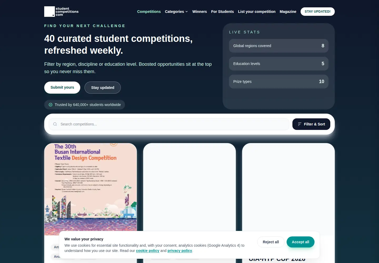 Screenshot of studentcompetitions.com