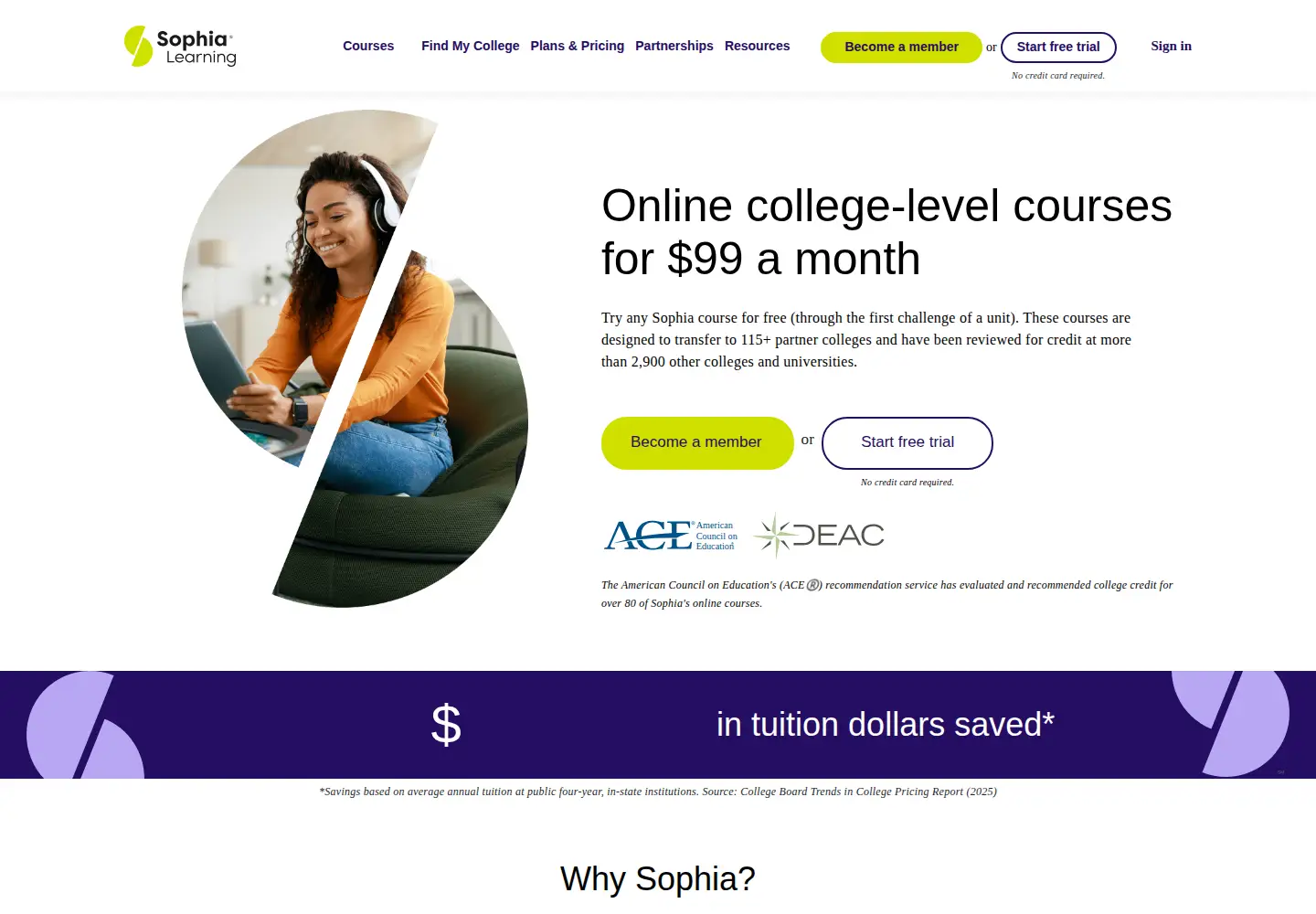 Screenshot of sophia.org