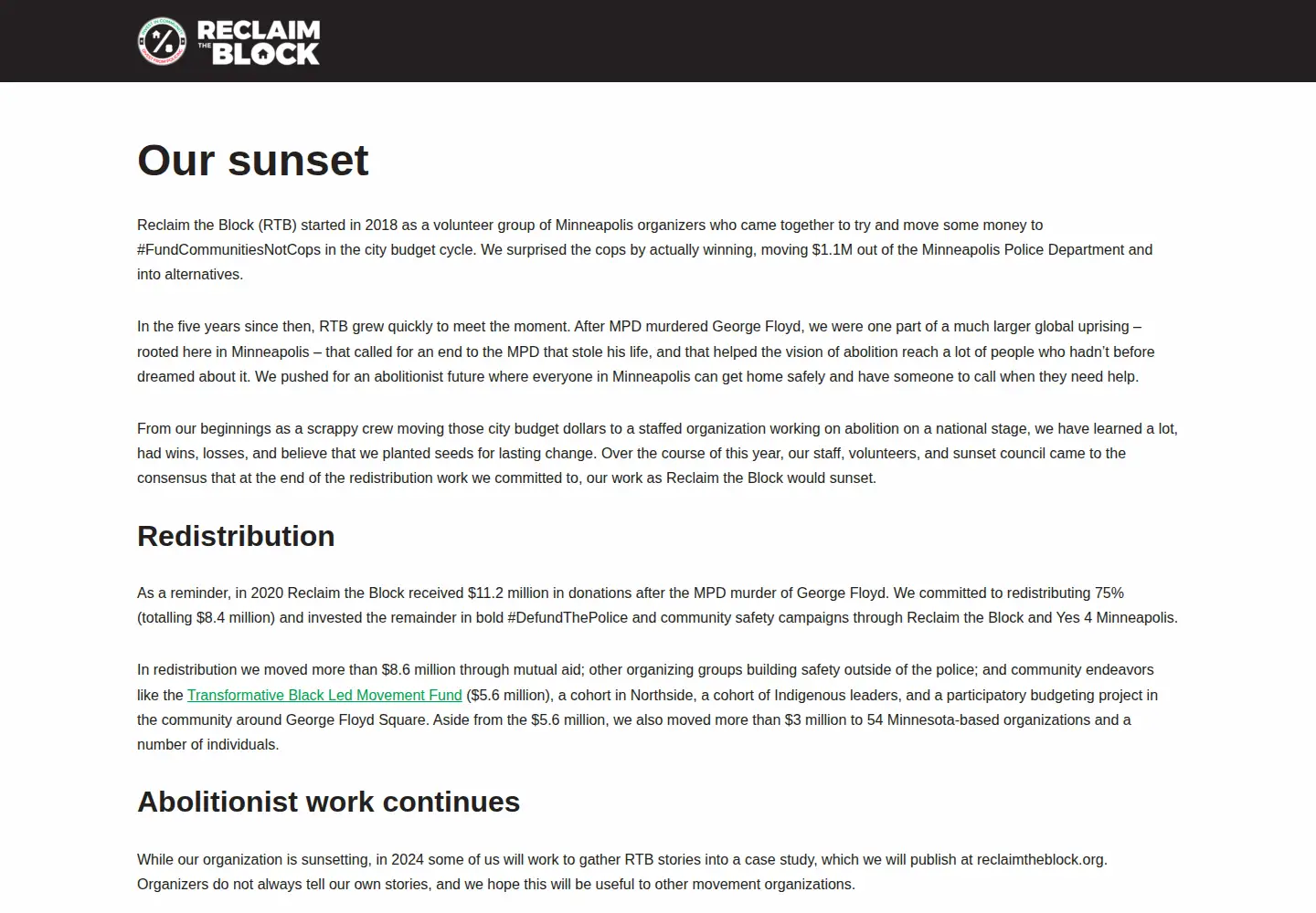 Screenshot of reclaimtheblock.org