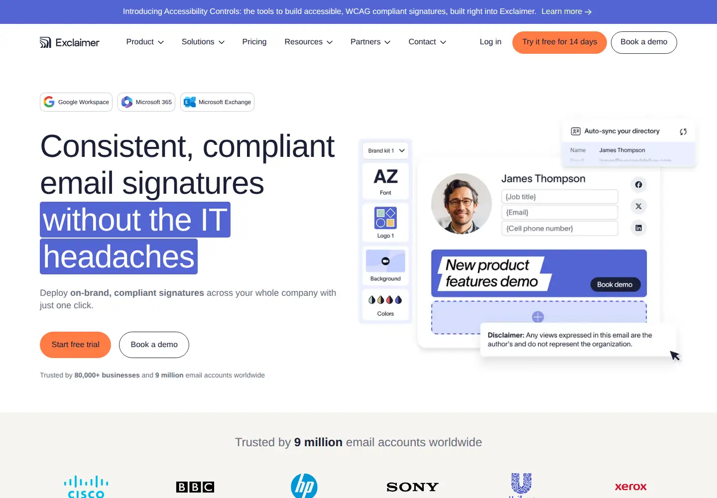 Screenshot of exclaimer.com