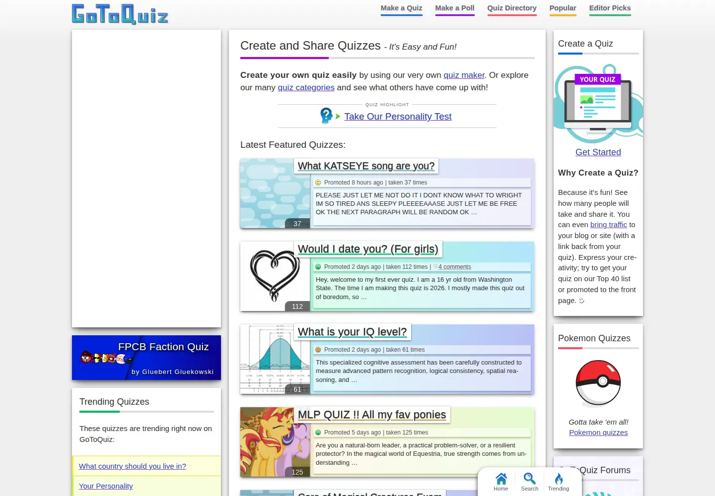 Screenshot of gotoquiz.com
