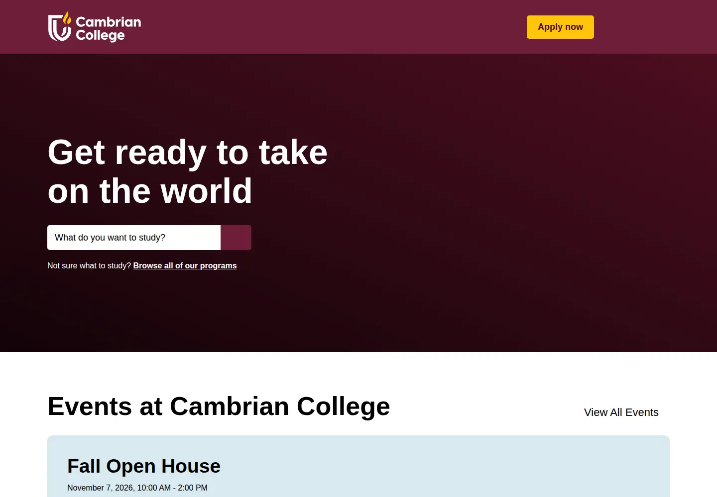 Screenshot of cambriancollege.ca