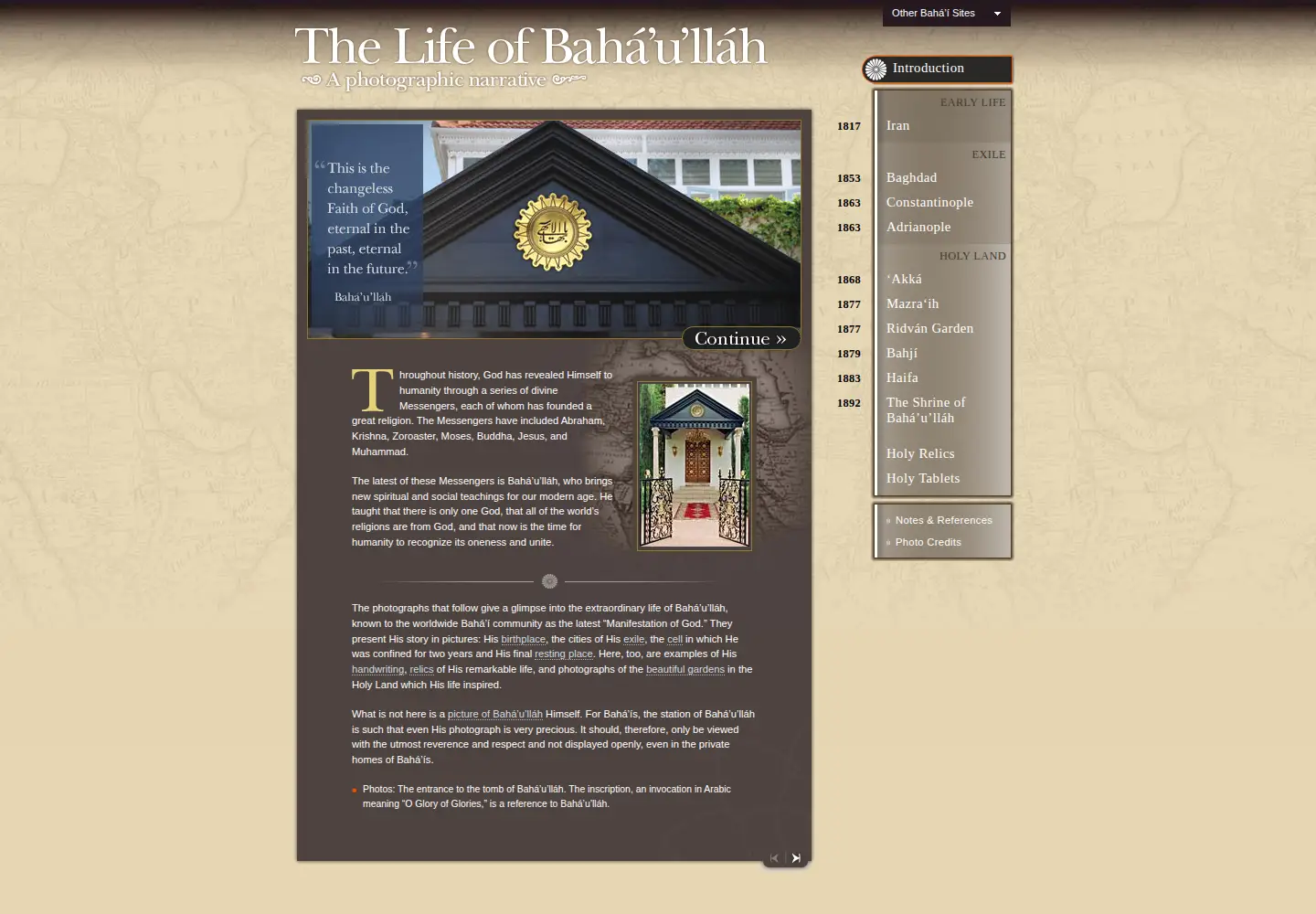 Captured homepage of bahaullah.org in the current scan