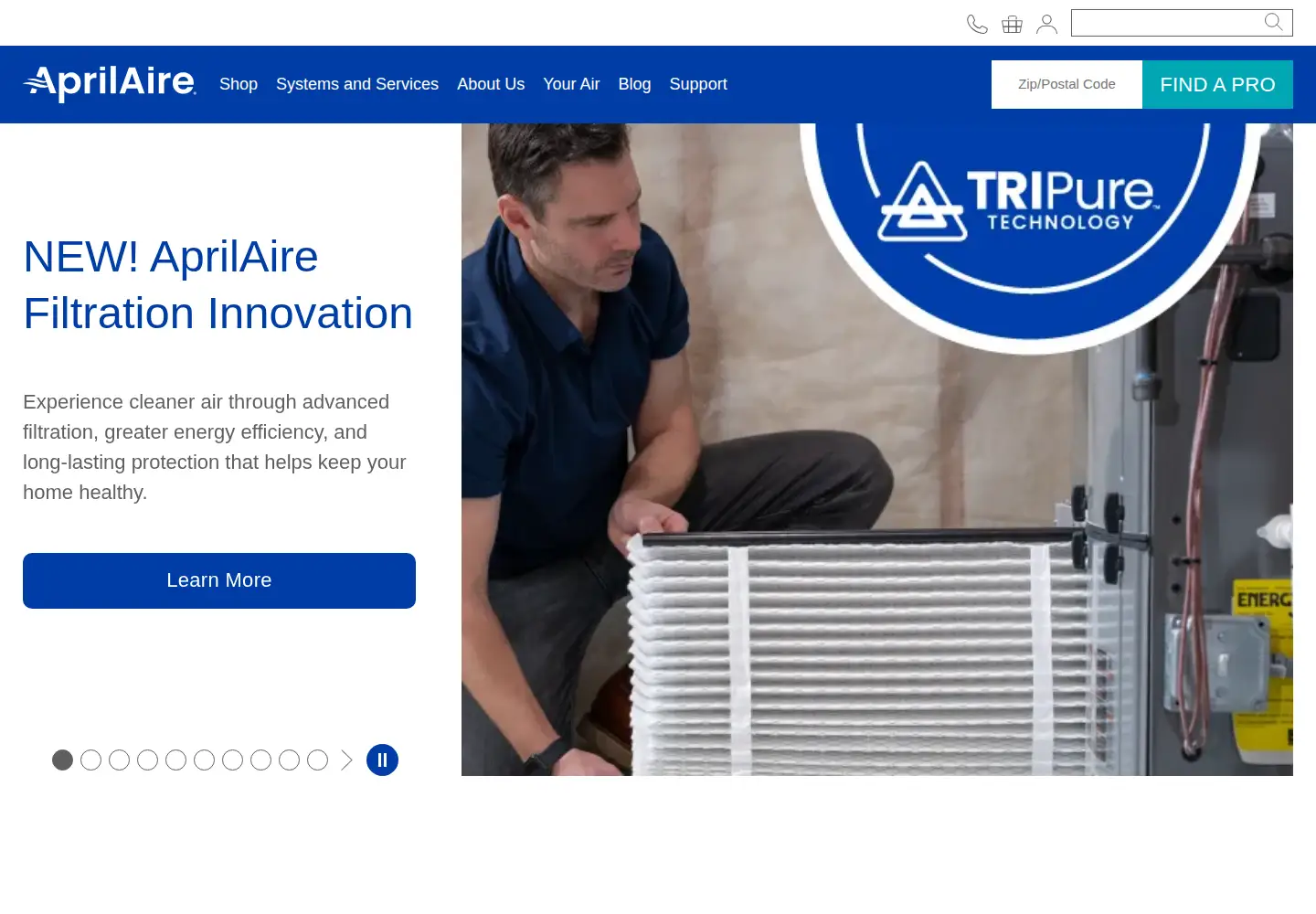 Screenshot of aprilaire.com