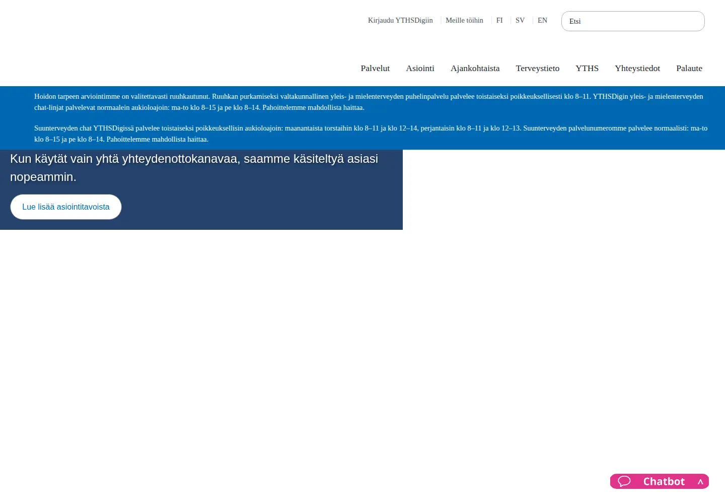 Captured homepage of yths.fi in the current scan