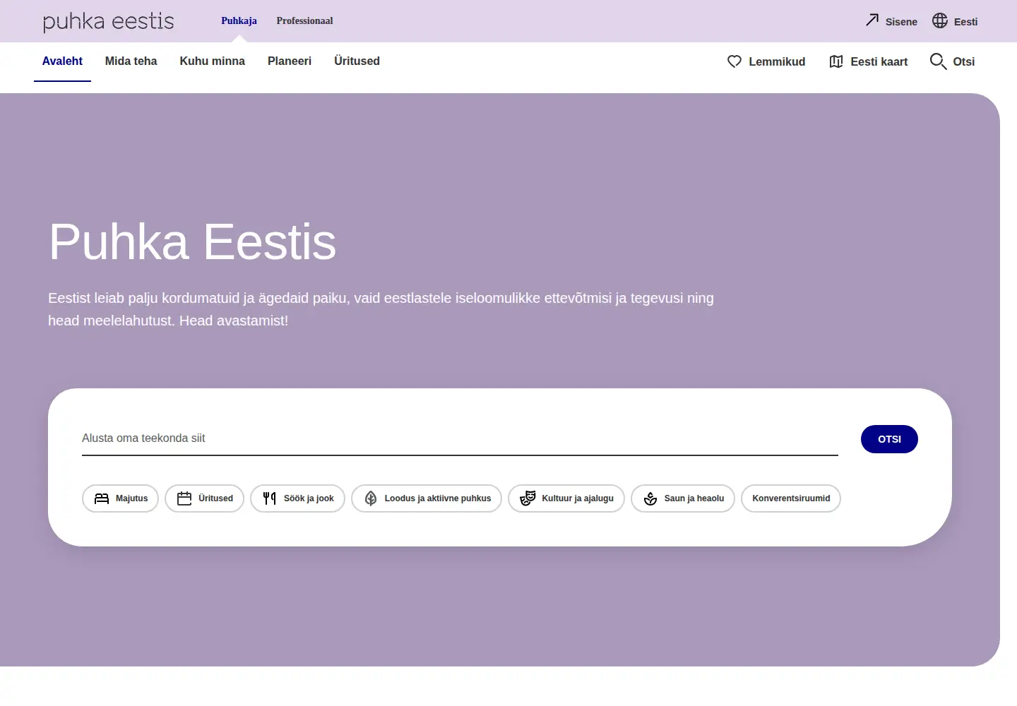 Screenshot of puhkaeestis.ee
