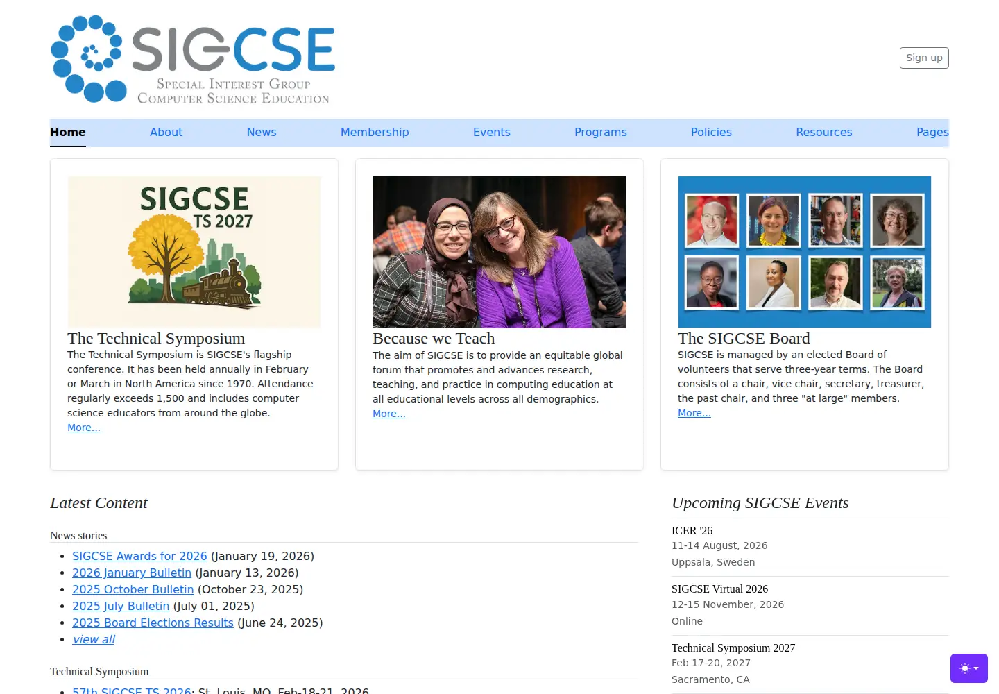 Captured homepage of sigcse.org in the current scan