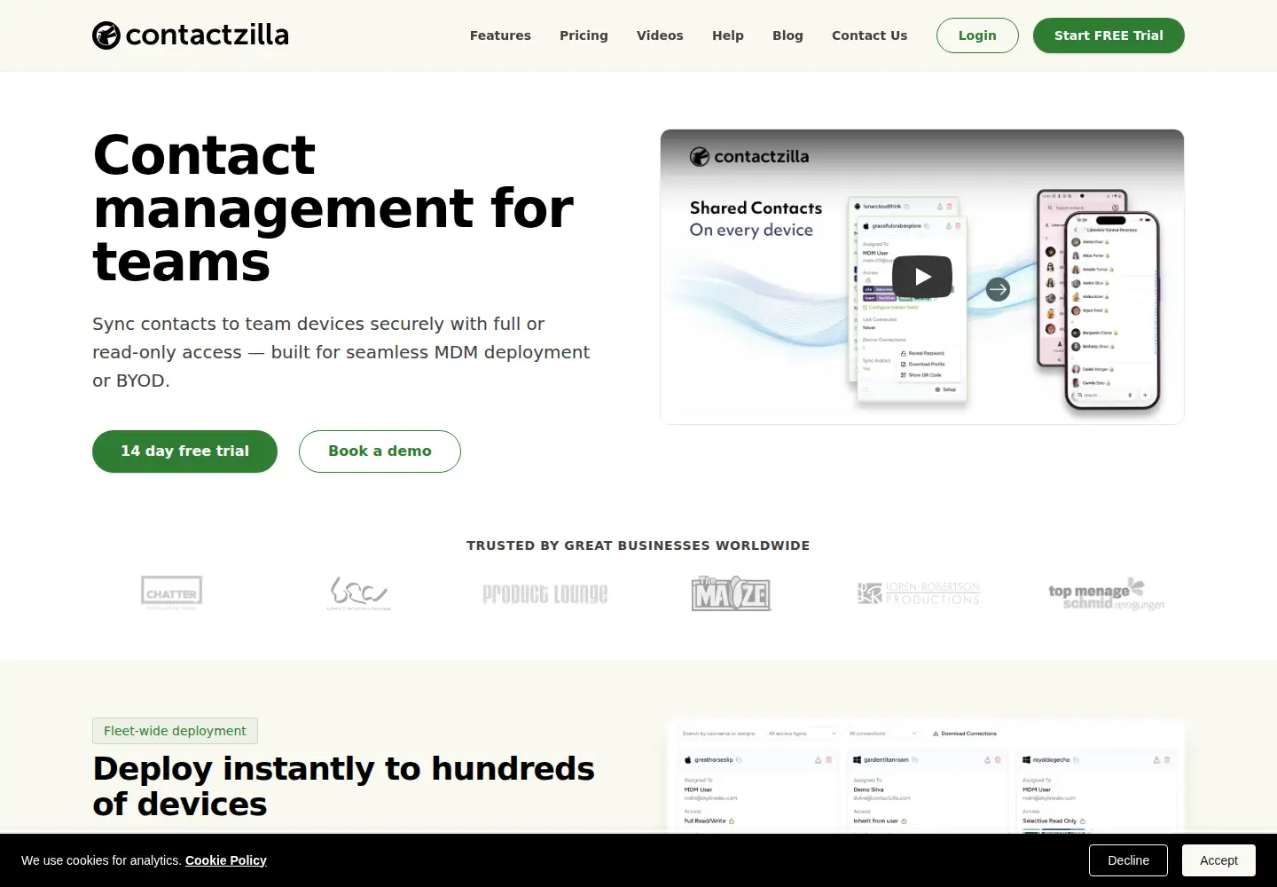 Captured homepage of contactzilla.com in the current scan