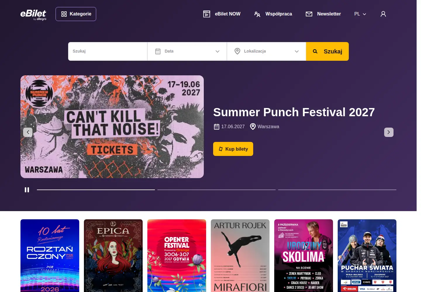 Screenshot of ebilet.pl