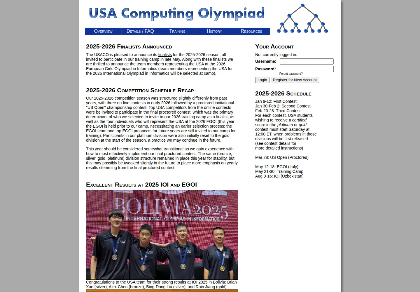 Captured homepage of usaco.org in the current scan