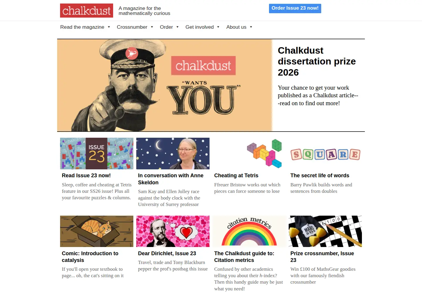 Captured homepage of chalkdustmagazine.com in the current scan
