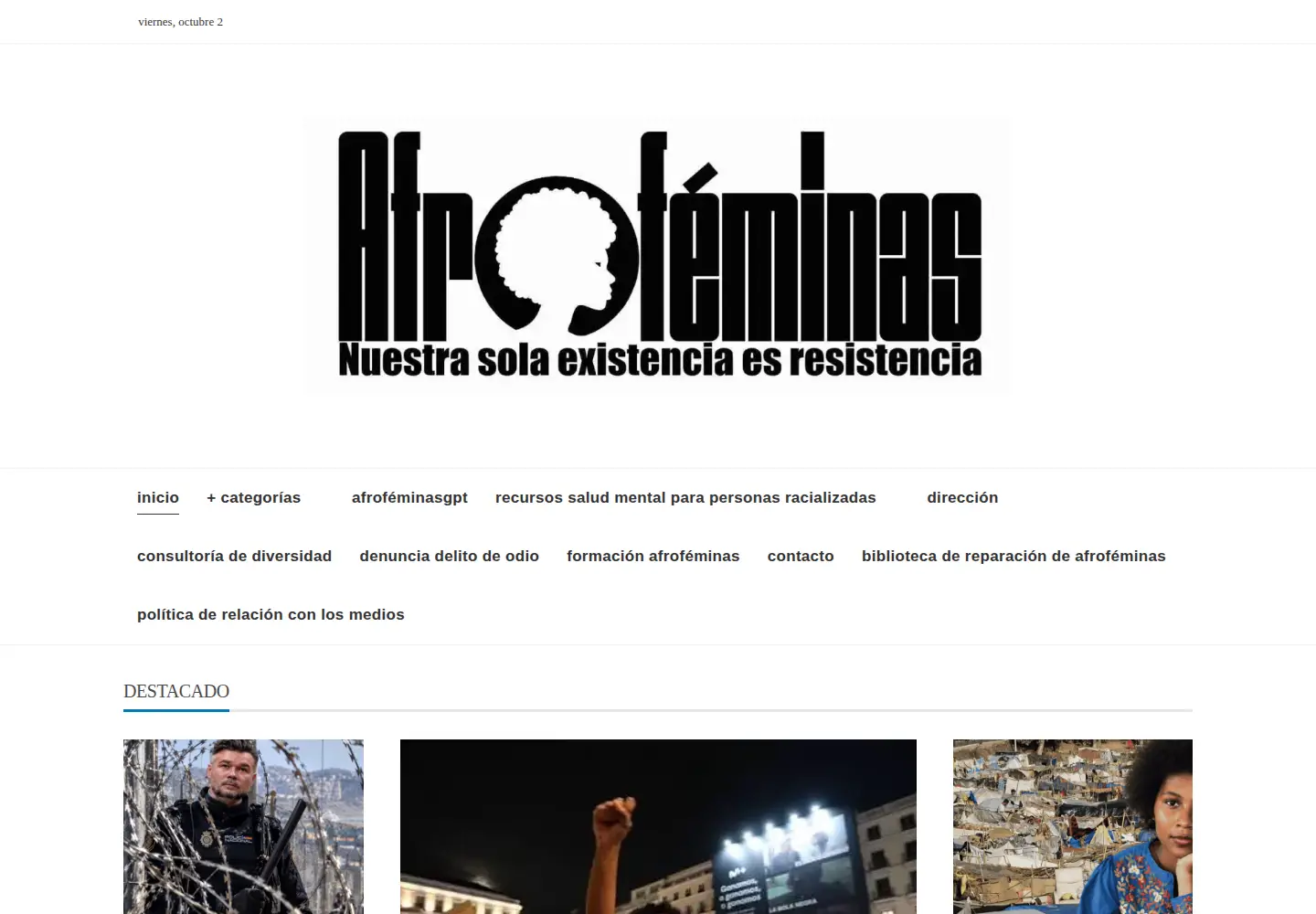 Captured homepage of afrofeminas.com in the current scan