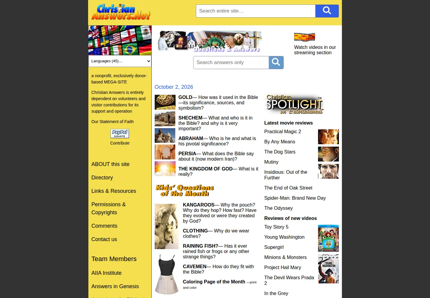 Screenshot of christiananswers.net