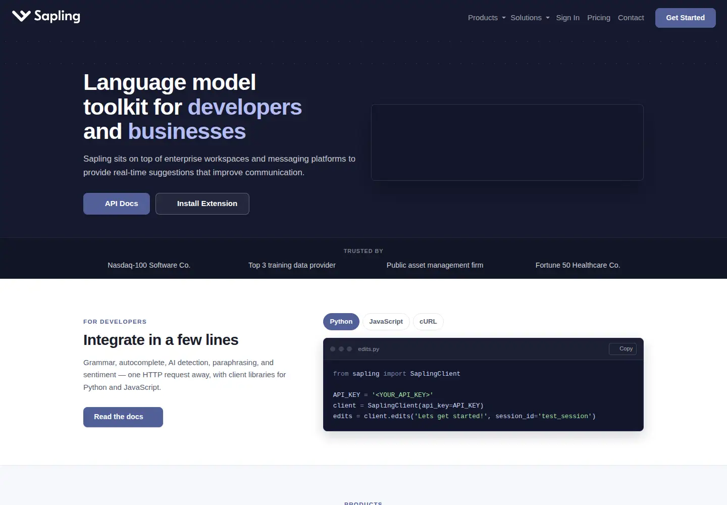 Screenshot of sapling.ai