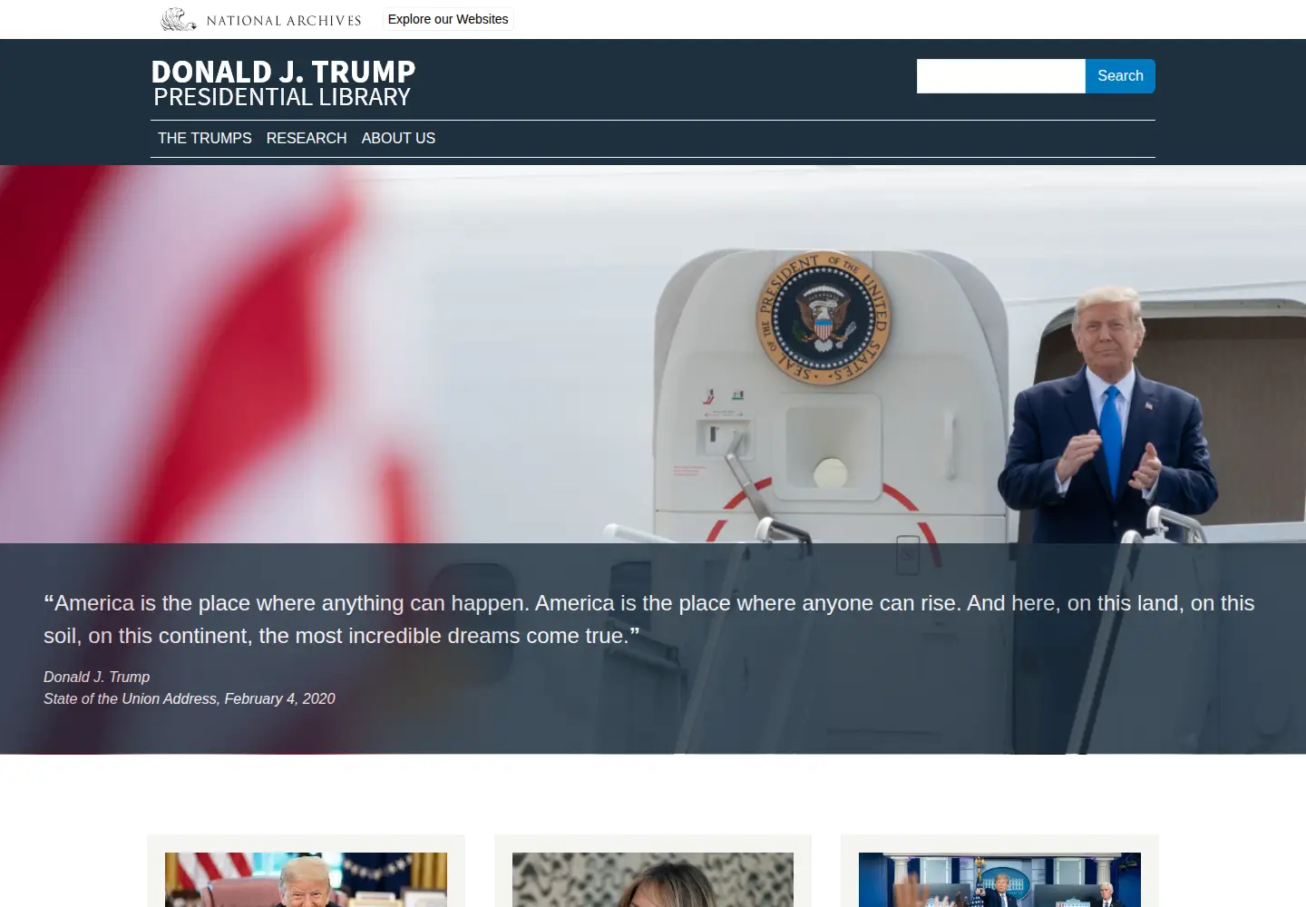 Screenshot of trumplibrary.gov