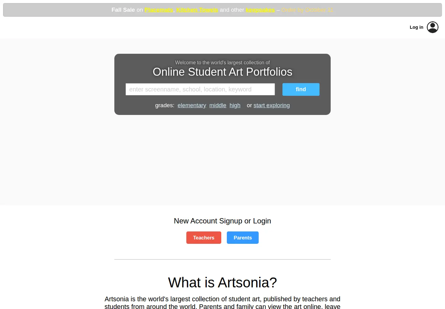 Screenshot of artsonia.com