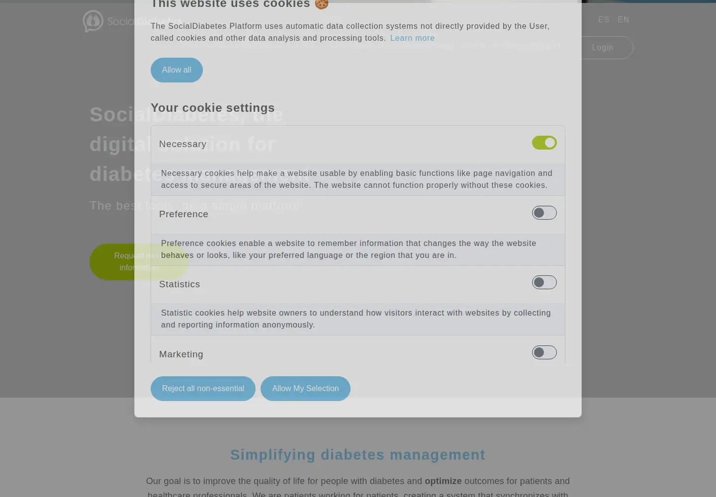 Captured homepage of socialdiabetes.com in the current scan