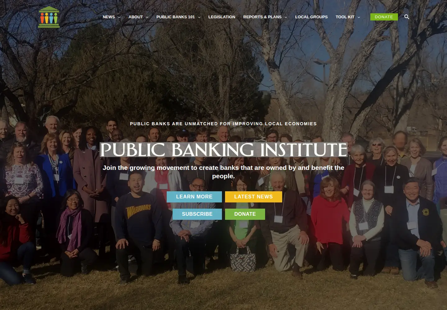 Captured homepage of publicbankinginstitute.org in the current scan