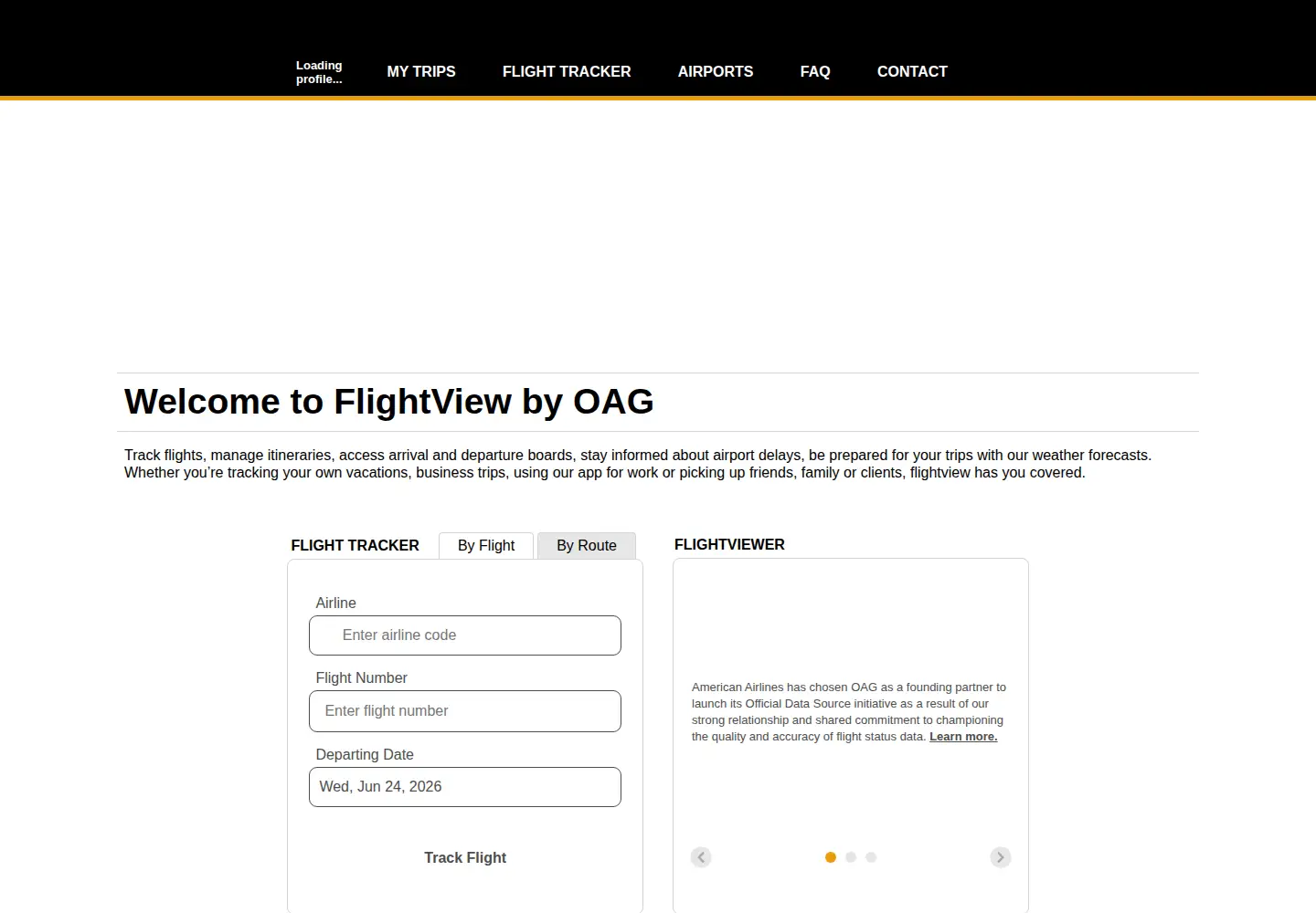 Screenshot of flightview.com