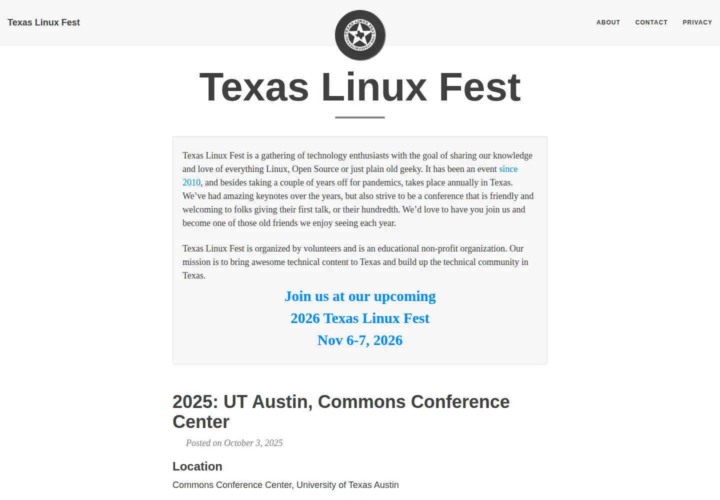 Screenshot of texaslinuxfest.org