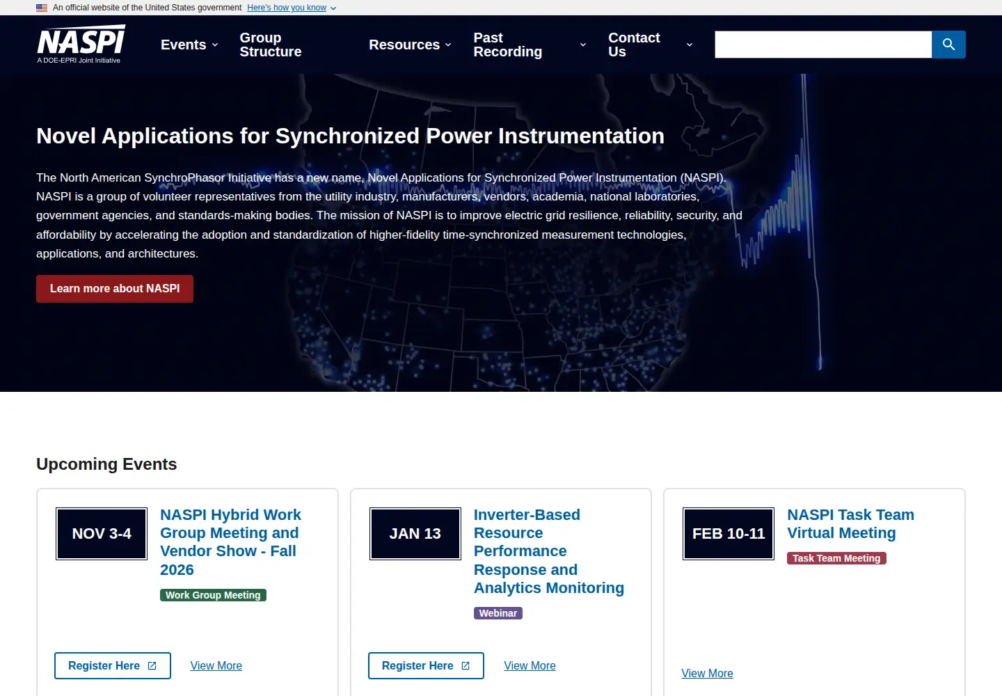 Captured homepage of naspi.org in the current scan