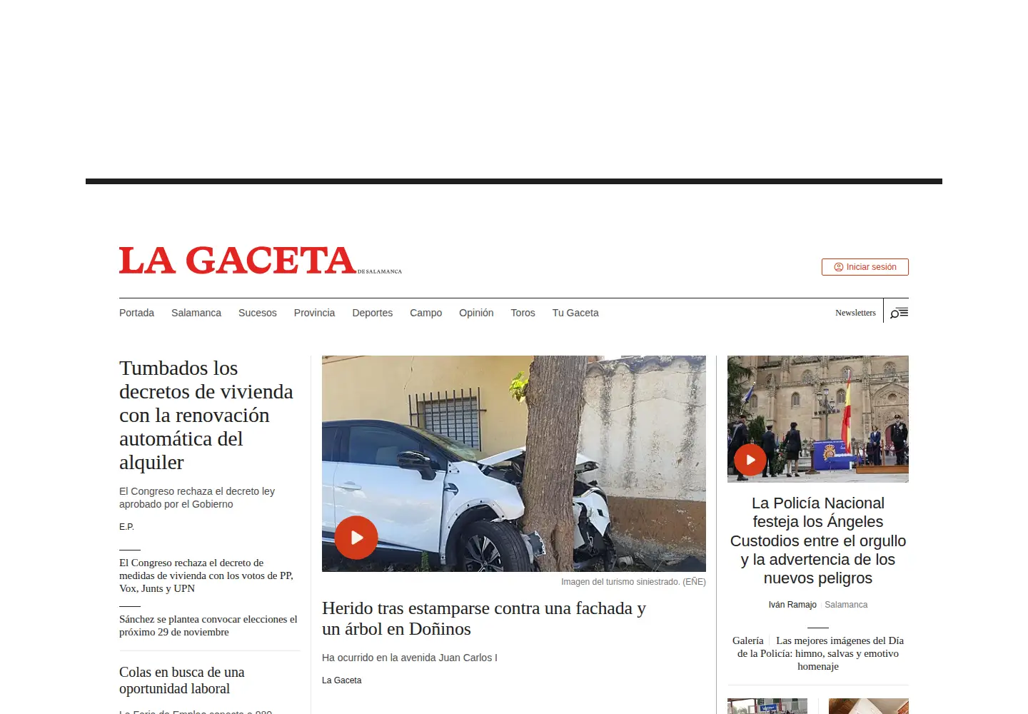Captured homepage of lagacetadesalamanca.es in the current scan