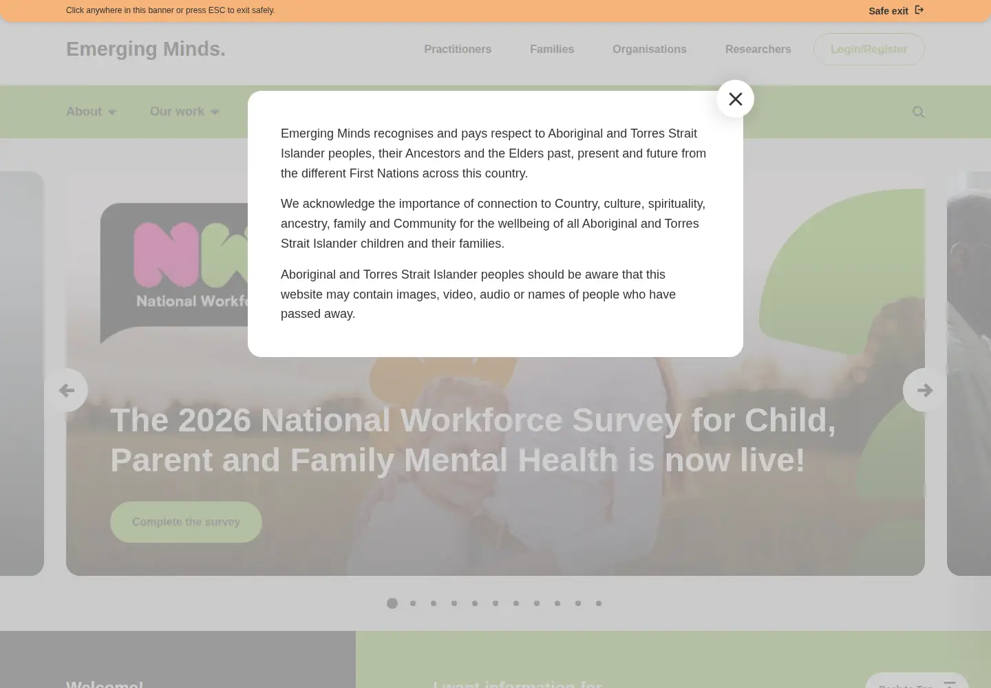 Screenshot of emergingminds.com.au