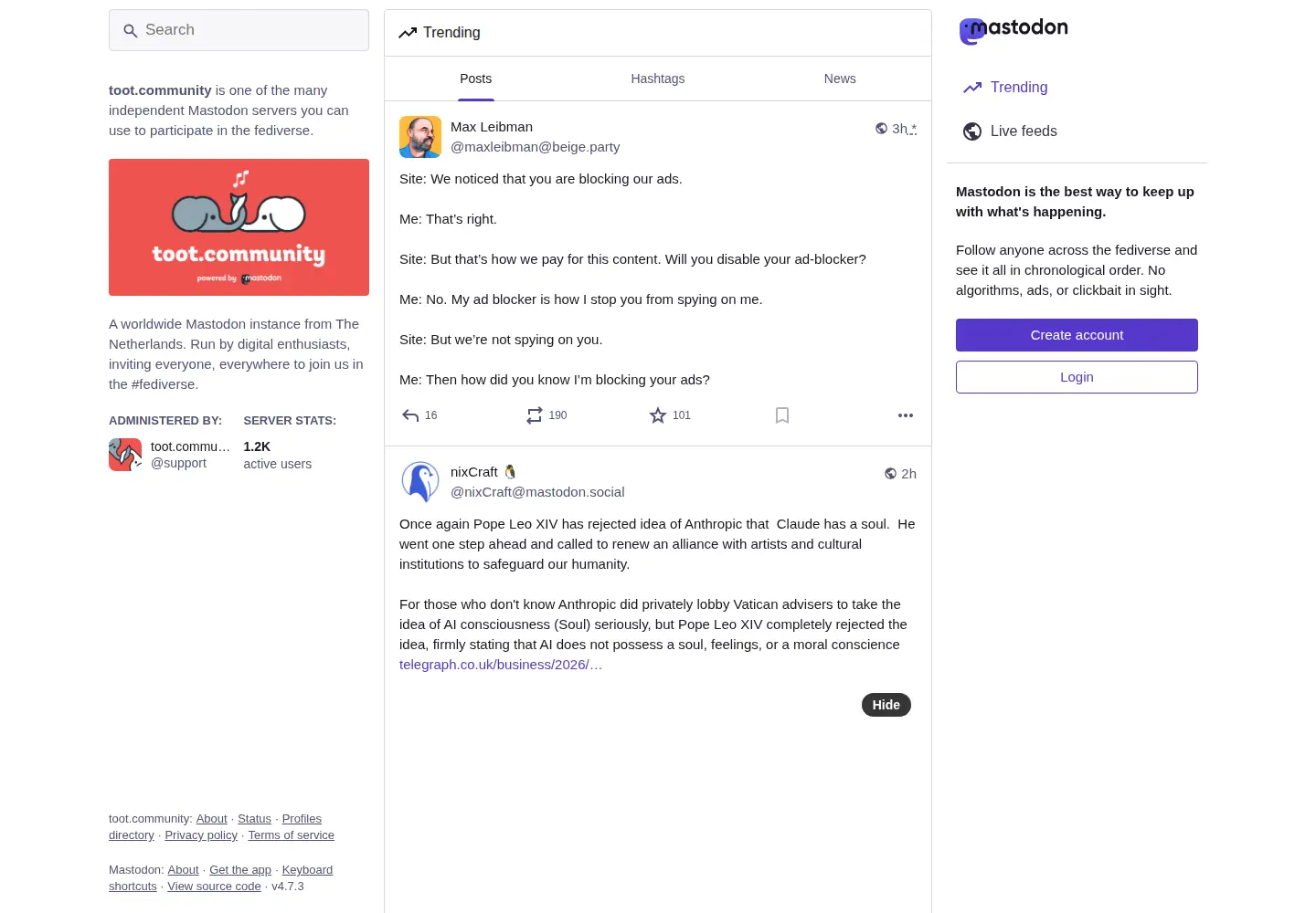 Screenshot of toot.community